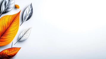 Colorful autumn leaves arranged artistically on a soft gradient background for design use photo