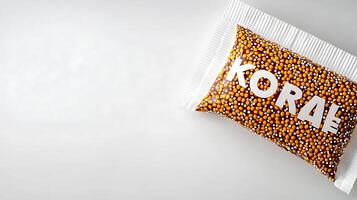 Colorful candy packaging with vibrant sprinkles on a neutral background, ideal for sweet treats photo