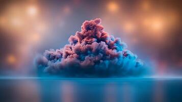 vistoso nube formación creciente terminado un tranquilo agua superficie, con suave luces en el antecedentes foto