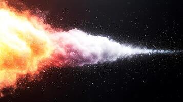 Colorful cosmic explosion with fiery clouds and stardust in a dark space background photo
