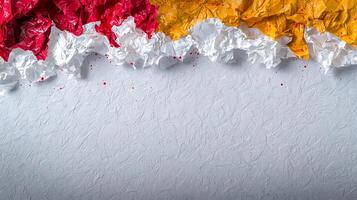 Colorful crumpled paper textures creating an abstract background for creative projects photo