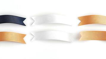 Colorful decorative ribbons arranged horizontally on a plain background for crafting and design use photo