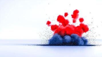 Colorful explosion of red and blue smoke against a white background, creating a dynamic visual effect photo