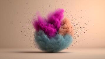 Colorful explosion of powder pigments creating a dynamic visual effect on a neutral background photo