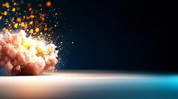 Colorful explosion of smoke and sparks against a dark background, creating a dramatic effect photo