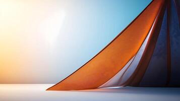 Colorful fabric drapes elegantly against a gradient sky backdrop, creating a serene atmosphere photo