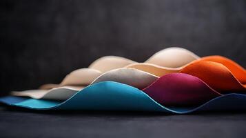Colorful fabric waves showcasing textures in a studio setting with soft lighting effects photo
