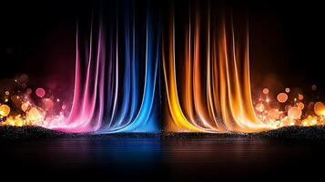 Colorful flowing curtains with vibrant lights creating a dramatic stage backdrop at night photo