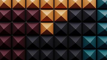 Colorful geometric pattern of triangular tiles creating a modern wall design with depth photo