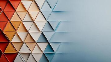Colorful geometric paper triangles arranged in a modern design, creating a dynamic visual effect photo