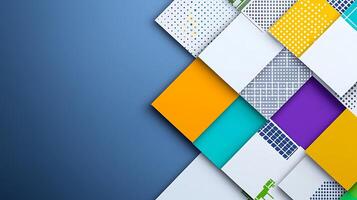 Colorful geometric patterns arranged on a blue background, creating a modern abstract design photo