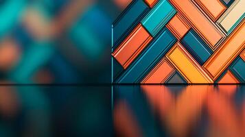 Colorful geometric patterns reflecting on a smooth surface with a blurred background ambiance photo