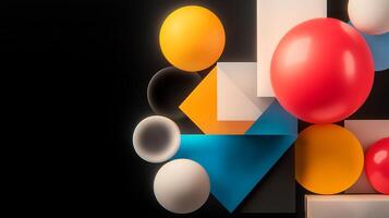 Colorful geometric shapes arranged artistically on a dark background, creating a modern abstract composition photo