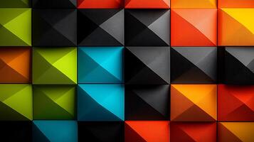 Colorful geometric patterns of triangular tiles arranged in a vibrant mosaic design photo