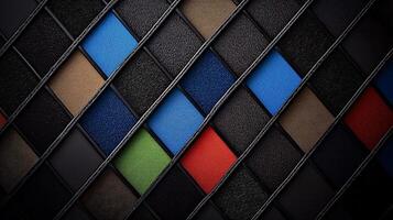 Colorful geometric pattern of leather textures arranged in a diagonal layout for design use photo