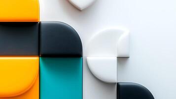 Colorful geometric shapes arranged in a modern design, showcasing vibrant patterns and textures photo