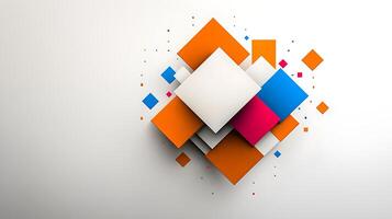 Colorful geometric shapes arranged dynamically on a white background, creating a modern artistic display photo