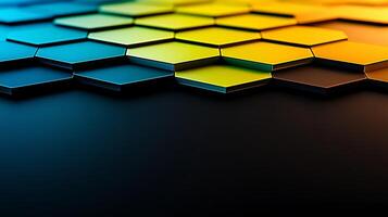 Colorful hexagonal pattern with gradients in blue and yellow on a dark background photo
