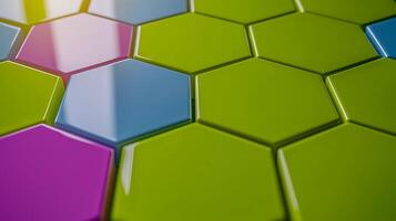 Colorful hexagonal tiles arranged in a vibrant pattern, showcasing modern design aesthetics photo