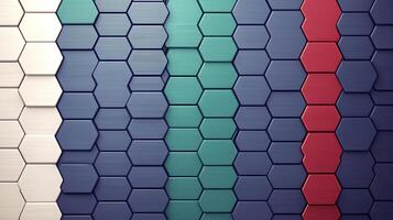 Colorful hexagonal tiles arranged in a modern pattern, showcasing design elements and textures photo