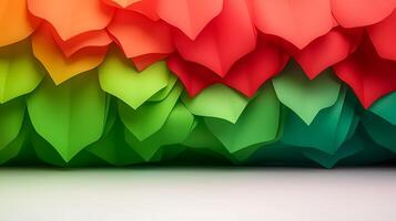 Colorful layered paper leaves in vibrant hues create an abstract background for creative projects photo