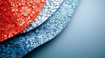 Colorful layered floral design with intricate textures and patterns on a smooth background photo