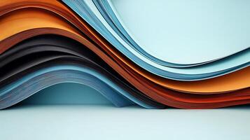 Colorful layered paper sheets creating a wavy pattern against a light blue background photo