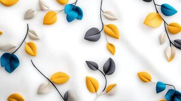 Colorful leaves made from polymer clay arranged artistically on a soft fabric background photo