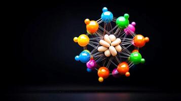 Colorful molecular structure against a dark background, representing scientific concepts and innovation photo