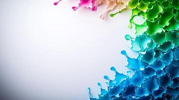 Colorful paint splashes creating a vibrant abstract design on a white background photo