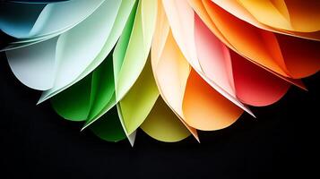 Colorful paper sheets arranged in a circular pattern on a dark background, showcasing vibrant hues photo