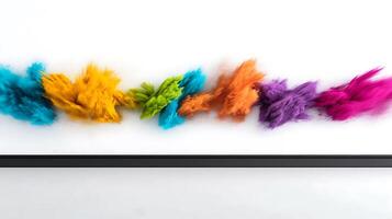 Colorful powder explosion creating vibrant patterns against a white background, showcasing dynamic motion photo