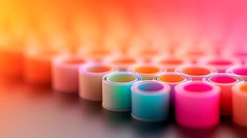 Colorful rolls of paper stacked in a vibrant gradient, creating an artistic background effect photo