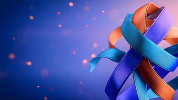 Colorful ribbons intertwined against a soft gradient background with shimmering particles photo