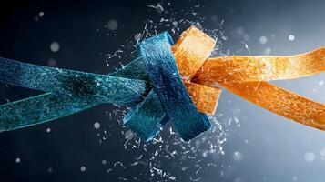 Colorful ribbons splashing in water, creating dynamic motion and vibrant contrasts photo