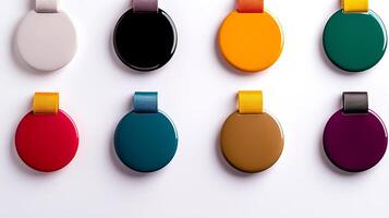 Colorful round paint samples arranged neatly, showcasing various shades for design inspiration photo