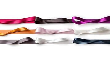 Colorful satin ribbons arranged in a flat lay style, showcasing various textures and hues photo