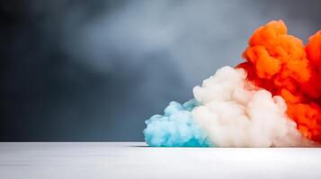 Colorful smoke clouds in a studio setting, creating a dramatic backdrop for creative projects photo
