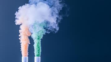 Colorful smoke clouds emerging from tubes against a dark background, creating a vibrant visual effect photo