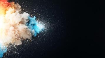 Colorful smoke explosion creating a dynamic visual effect against a dark background photo