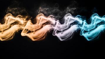 Colorful smoke patterns flowing in waves against a dark background, creating an artistic effect photo