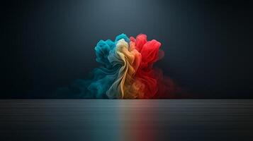 Colorful smoke swirling in a dark environment, creating a vibrant abstract background effect photo