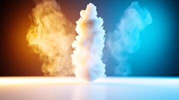 Colorful smoke swirling in a dynamic display, creating an artistic atmosphere in a studio photo