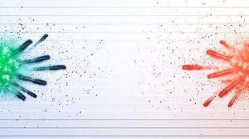 Colorful splashes of green and red paint on a lined background, creating a vibrant artistic effect photo
