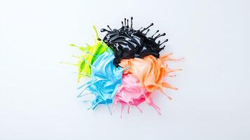 Colorful splashes of paint in vibrant hues creating an artistic display on a white background photo