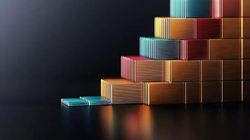 Colorful stacked blocks in an artistic arrangement showcasing depth and dimension on a dark background photo
