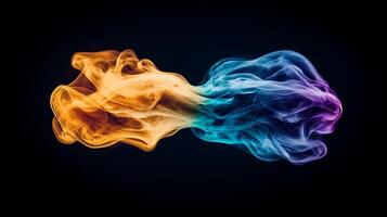 Colorful swirling smoke blending in a dark background, creating an abstract visual effect photo