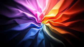 Colorful swirling fabric creating a vibrant gradient, showcasing texture and depth in a dark setting photo