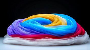 Colorful swirls of fabric artfully arranged on a smooth surface with a dark background photo