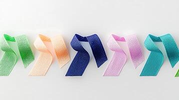 Colorful textured ribbons arranged in a gradient pattern on a neutral background for decoration photo